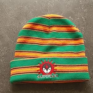 Supreme NYC Vampire Beanie Striped Hat FW/2018 Green & Orange 100% Acrylic Knit